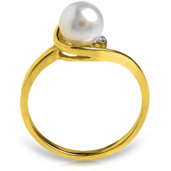 14K. SOLID GOLD RING WITH NATURAL DIAMOND & PEARL